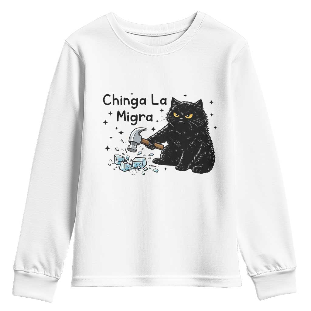 Chinga La Migra Youth Sweatshirt Funny Cat Immigration Support TS12 White Print Your Wear