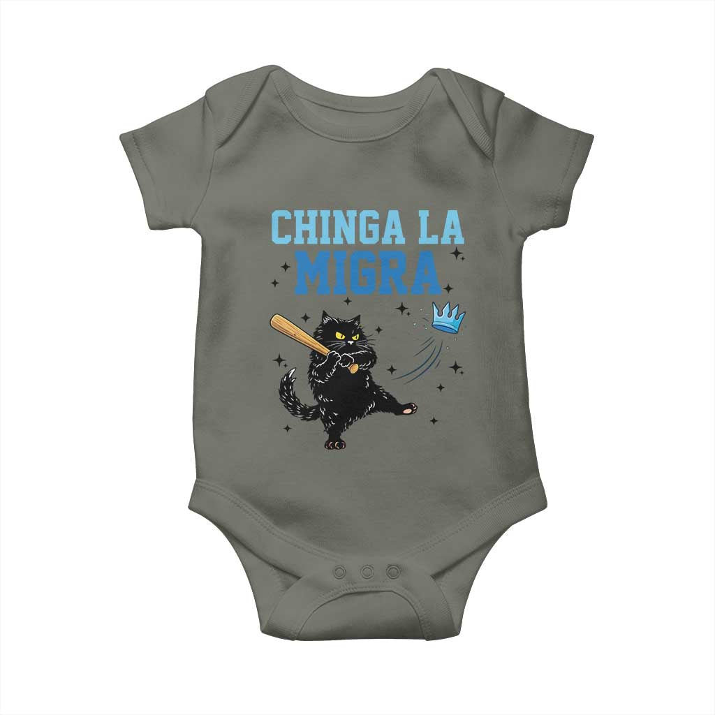 Chinga La Migra Baby Onesie Funny Protest Cat Minneapolis Support Gift TS12 Military Green Print Your Wear