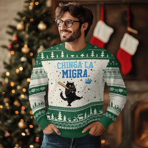 Chinga La Migra Ugly Christmas Sweater Funny Protest Cat Minneapolis Support Gift TS12 Beige Green Print Your Wear
