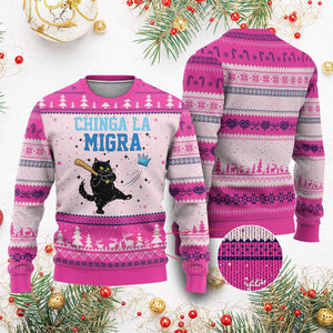 Chinga La Migra Ugly Christmas Sweater Funny Protest Cat Minneapolis Support Gift TS12 Hot Pink Print Your Wear