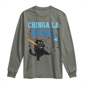 Chinga La Migra Long Sleeve Shirt Funny Protest Cat Minneapolis Support Gift TS12 Military Green Print Your Wear