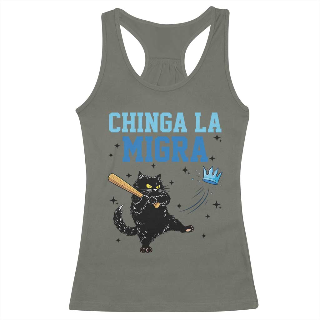 Chinga La Migra Racerback Tank Top Funny Protest Cat Minneapolis Support Gift TS12 Military Green Print Your Wear