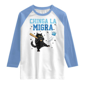 Chinga La Migra Raglan Shirt Funny Protest Cat Minneapolis Support Gift TS12 White Carolina Blue Print Your Wear