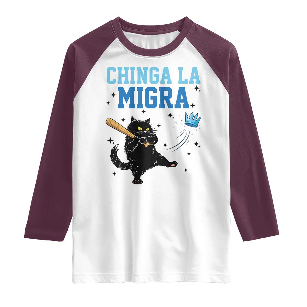 Chinga La Migra Raglan Shirt Funny Protest Cat Minneapolis Support Gift TS12 White Maroon Print Your Wear