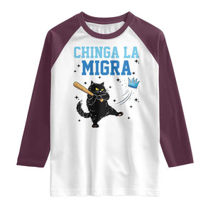 Chinga La Migra Raglan Shirt Funny Protest Cat Minneapolis Support Gift TS12 White Maroon Print Your Wear