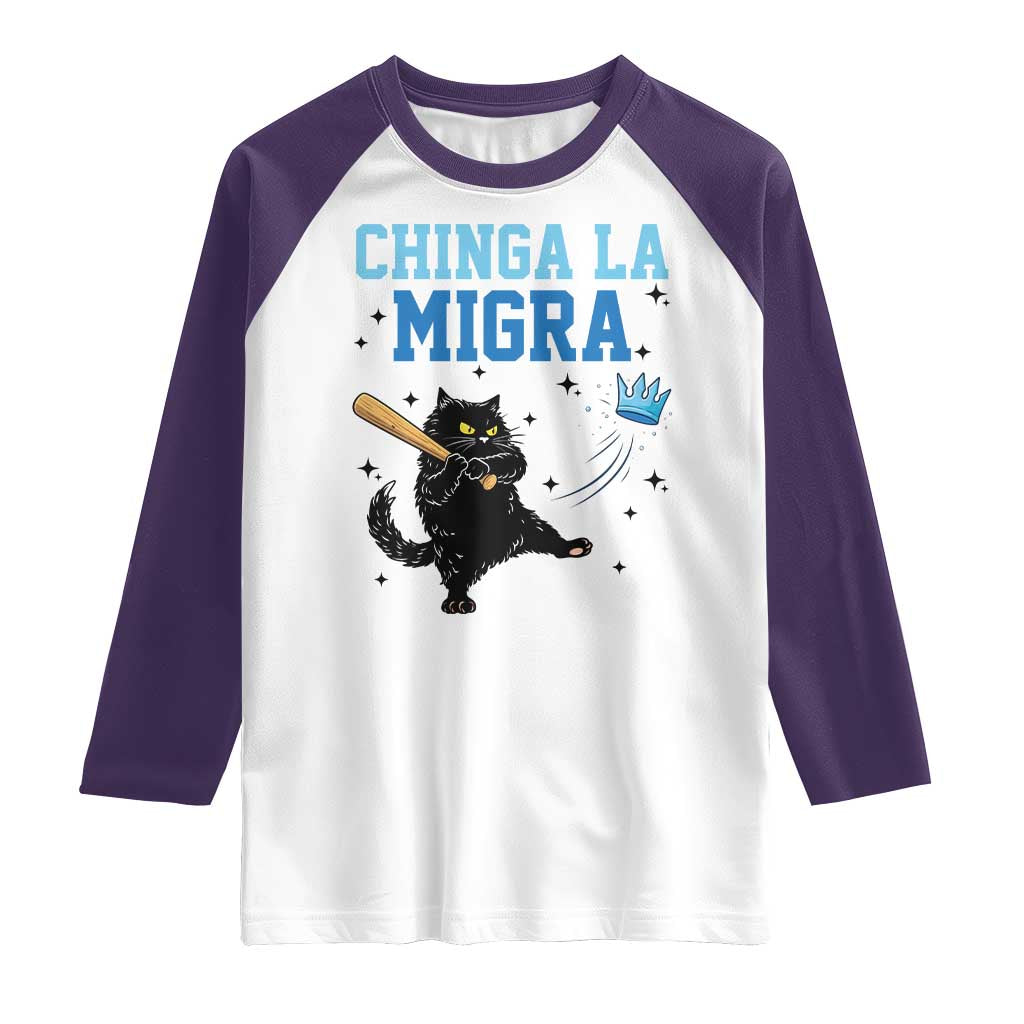 Chinga La Migra Raglan Shirt Funny Protest Cat Minneapolis Support Gift TS12 White Purple Print Your Wear