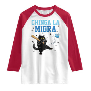 Chinga La Migra Raglan Shirt Funny Protest Cat Minneapolis Support Gift TS12 White Red Print Your Wear
