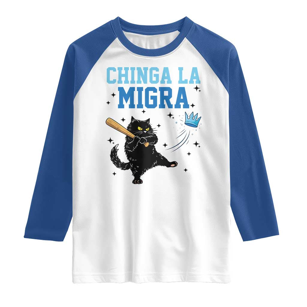 Chinga La Migra Raglan Shirt Funny Protest Cat Minneapolis Support Gift TS12 White Royal Print Your Wear