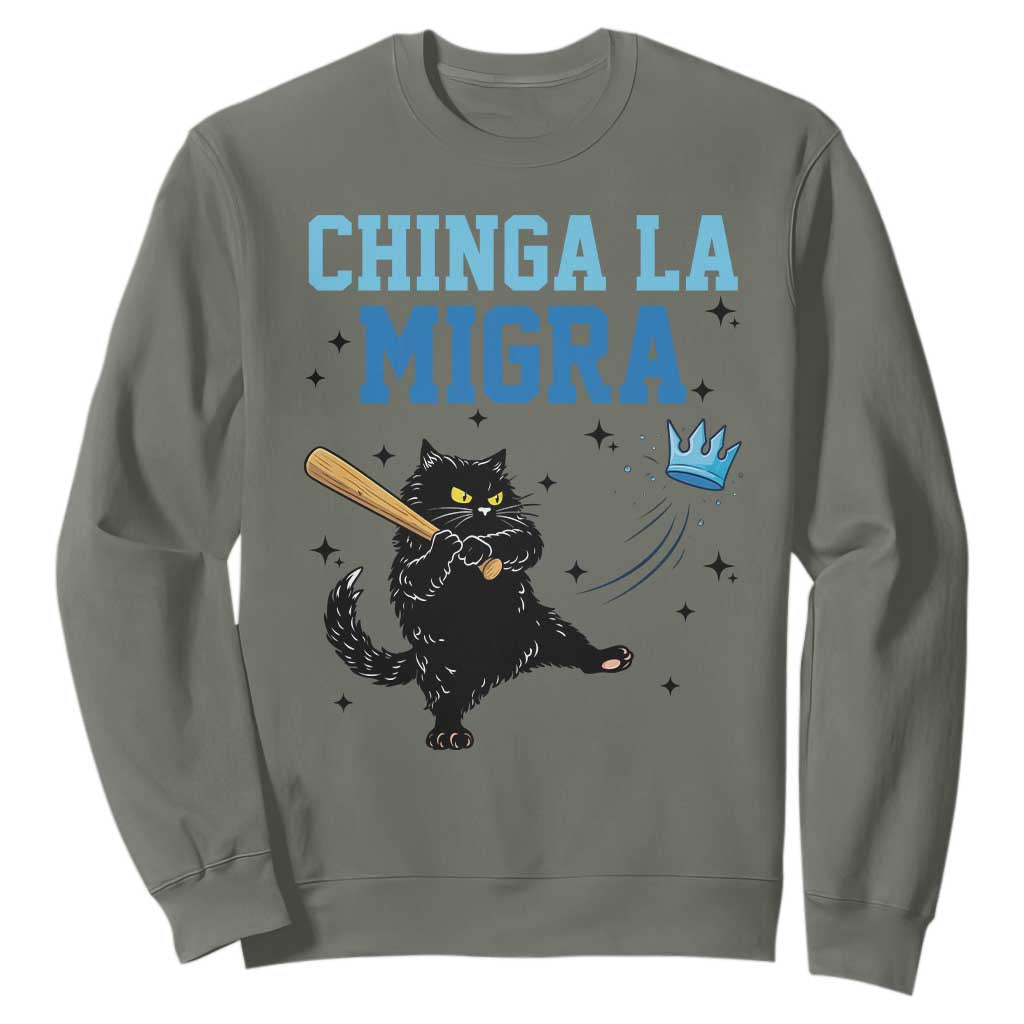 Chinga La Migra Sweatshirt Funny Protest Cat Minneapolis Support Gift TS12 Military Green Print Your Wear