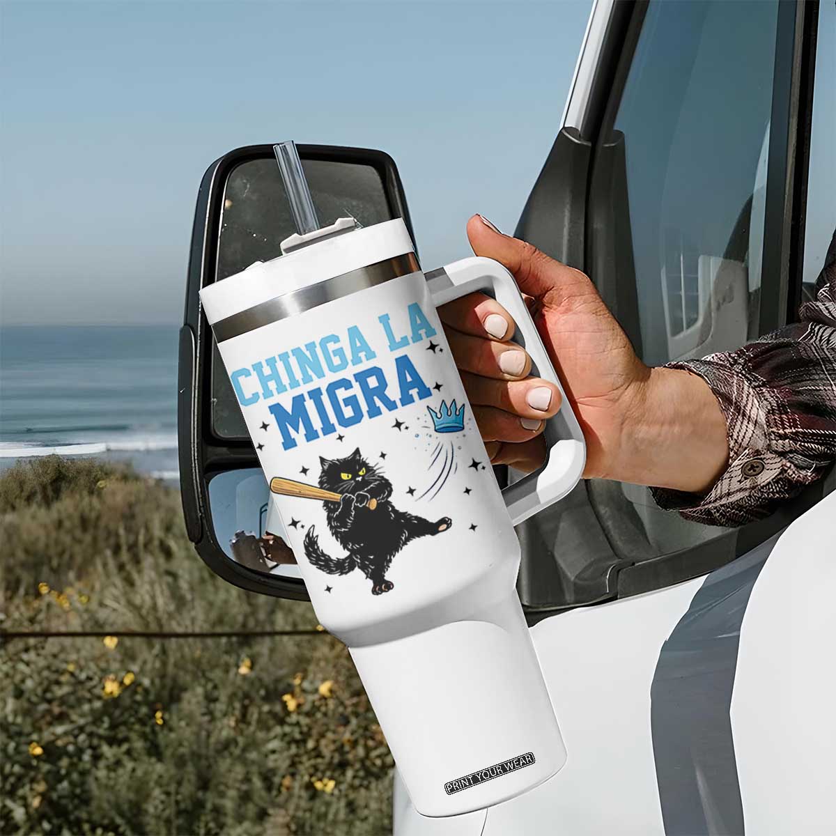 Chinga La Migra Tumbler With Handle Funny Protest Cat Minneapolis Support Gift TS12 Print Your Wear