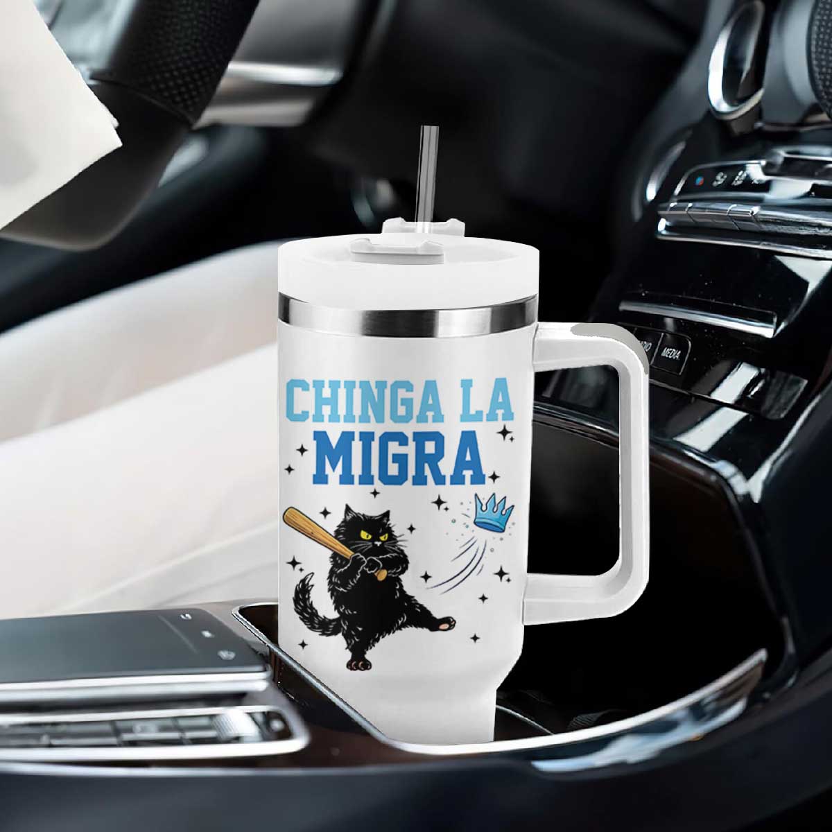 Chinga La Migra Tumbler With Handle Funny Protest Cat Minneapolis Support Gift TS12 Print Your Wear