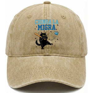Chinga La Migra Washed Cotton Baseball Cap Funny Protest Cat Minneapolis Support Gift TS12 Washed Cap Universal Fit Khaki Print Your Wear