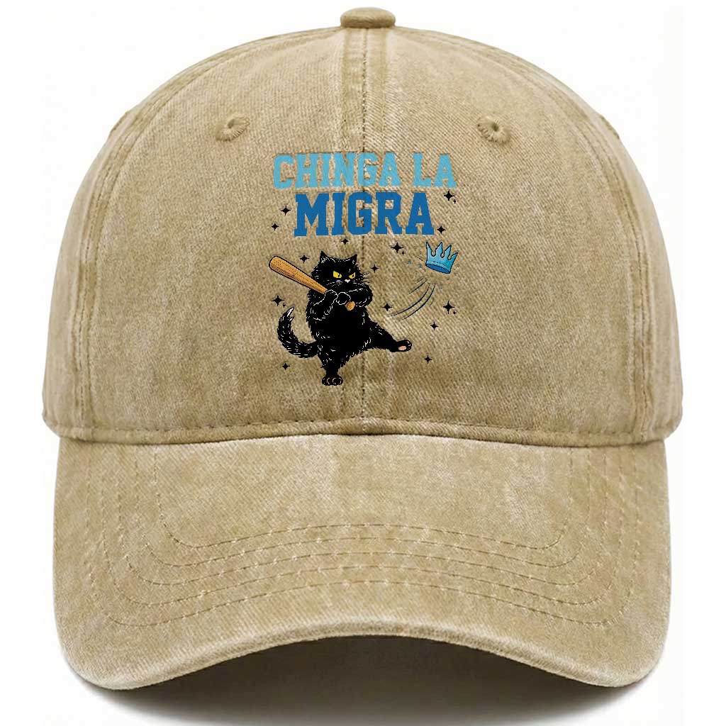 Chinga La Migra Washed Cotton Baseball Cap Funny Protest Cat Minneapolis Support Gift TS12 Washed Cap Universal Fit Khaki Print Your Wear