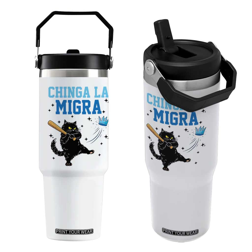 Chinga La Migra Flip Straw Tumbler Funny Protest Cat Minneapolis Support Gift TS12 One Size: 30 oz White Print Your Wear