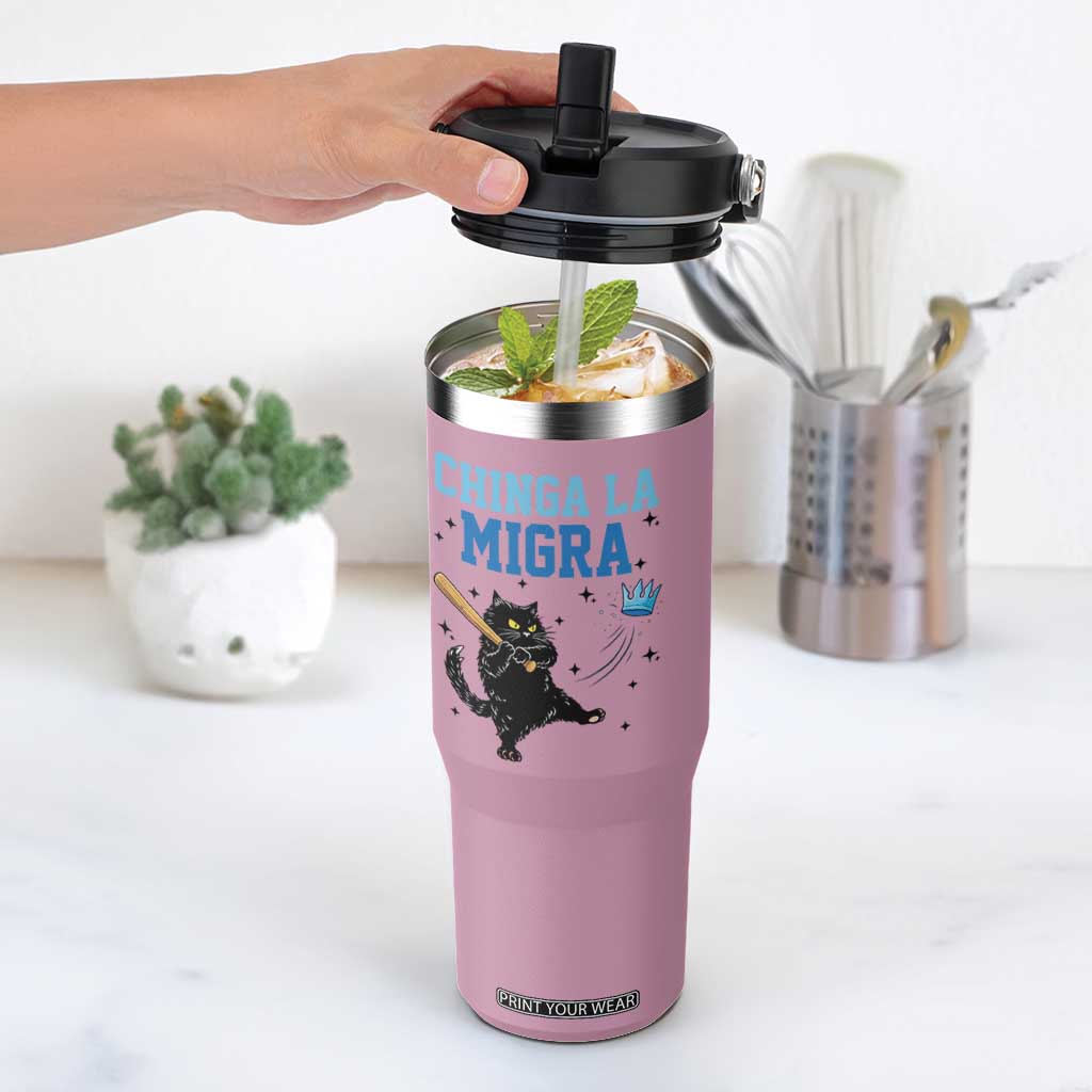 Chinga La Migra Flip Straw Tumbler Funny Protest Cat Minneapolis Support Gift TS12 One Size: 30 oz Light Pink Print Your Wear