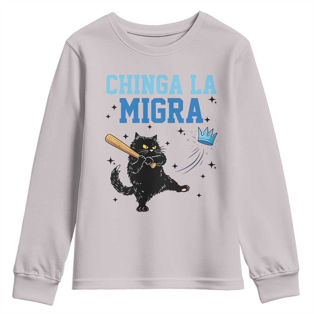 Chinga La Migra Youth Sweatshirt Funny Protest Cat Minneapolis Support Gift TS12 Ice Gray Print Your Wear