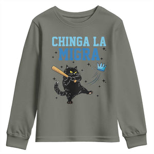 Chinga La Migra Youth Sweatshirt Funny Protest Cat Minneapolis Support Gift TS12 Military Green Print Your Wear