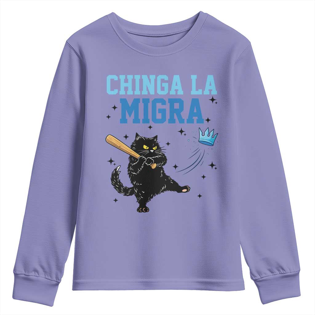 Chinga La Migra Youth Sweatshirt Funny Protest Cat Minneapolis Support Gift TS12 Violet Print Your Wear