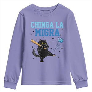 Chinga La Migra Youth Sweatshirt Funny Protest Cat Minneapolis Support Gift TS12 Violet Print Your Wear