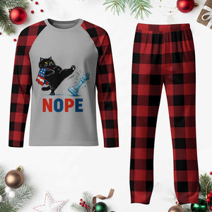 Funny Black Cat Kicks The Icy Chess Piece Nope Plaid Pajama Set TS12 Buffalo Plaid Print Your Wear