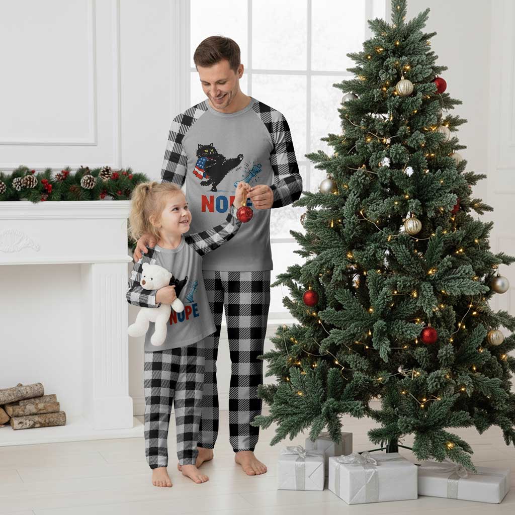 Funny Black Cat Kicks The Icy Chess Piece Nope Plaid Pajama Set TS12 White Plaid Print Your Wear