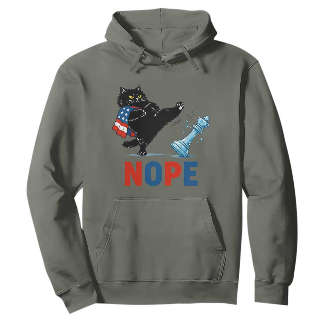 Funny Black Cat Kicks The Icy Chess Piece Nope Hoodie TS12 Military Green Print Your Wear