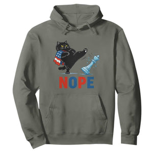 Funny Black Cat Kicks The Icy Chess Piece Nope Hoodie TS12 Military Green Print Your Wear