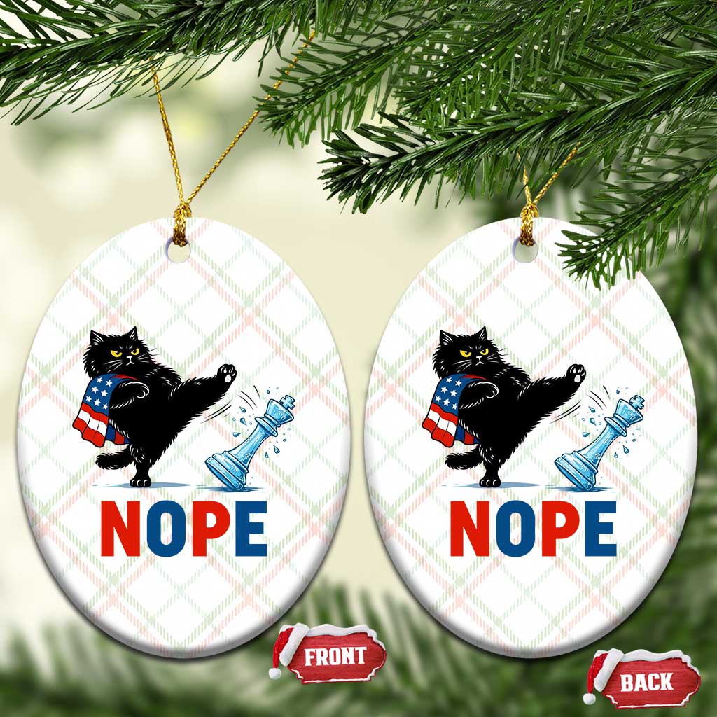 Funny Black Cat Kicks The Icy Chess Piece Nope Ceramic Ornament TS12 Print Your Wear