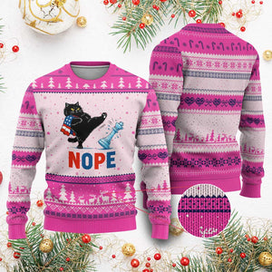 Funny Black Cat Kicks The Icy Chess Piece Nope Ugly Christmas Sweater TS12 Hot Pink Print Your Wear