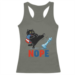 Funny Black Cat Kicks The Icy Chess Piece Nope Racerback Tank Top TS12 Military Green Print Your Wear