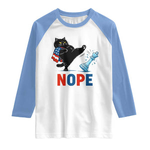 Funny Black Cat Kicks The Icy Chess Piece Nope Raglan Shirt TS12 White Carolina Blue Print Your Wear