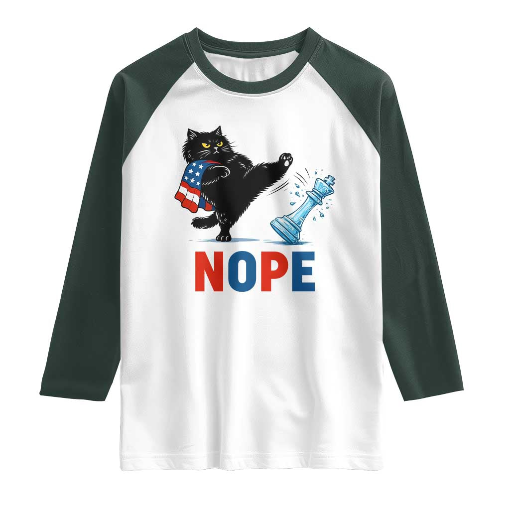 Funny Black Cat Kicks The Icy Chess Piece Nope Raglan Shirt TS12 White Dark Forest Green Print Your Wear