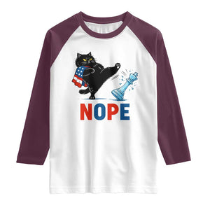 Funny Black Cat Kicks The Icy Chess Piece Nope Raglan Shirt TS12 White Maroon Print Your Wear