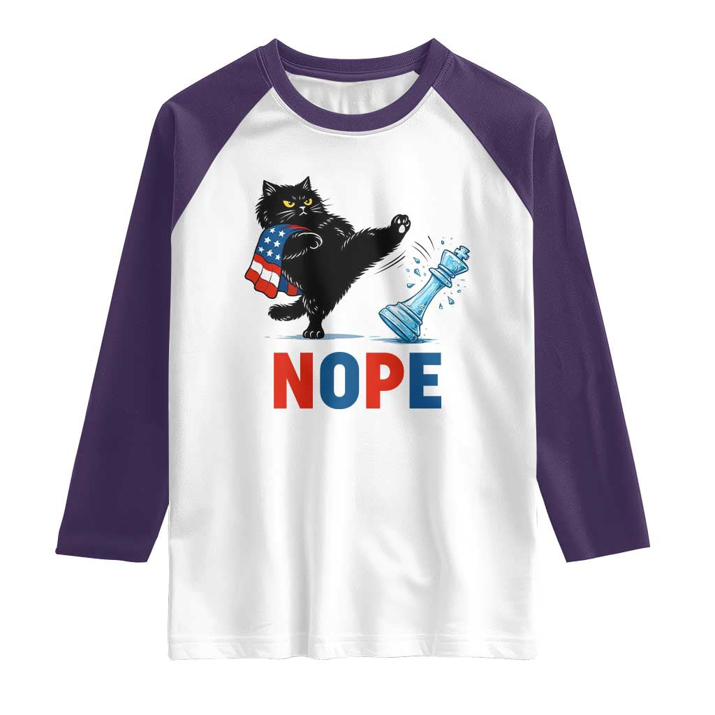 Funny Black Cat Kicks The Icy Chess Piece Nope Raglan Shirt TS12 White Purple Print Your Wear