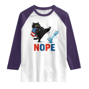 Funny Black Cat Kicks The Icy Chess Piece Nope Raglan Shirt TS12 White Purple Print Your Wear
