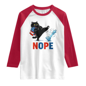 Funny Black Cat Kicks The Icy Chess Piece Nope Raglan Shirt TS12 White Red Print Your Wear