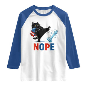 Funny Black Cat Kicks The Icy Chess Piece Nope Raglan Shirt TS12 White Royal Print Your Wear