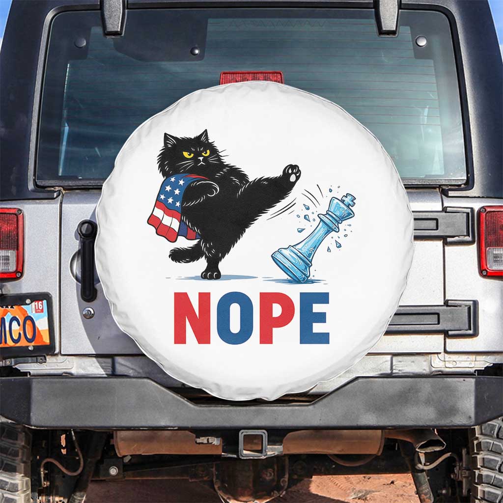 Funny Black Cat Kicks The Icy Chess Piece Nope Spare Tire Cover TS12 No hole White Print Your Wear
