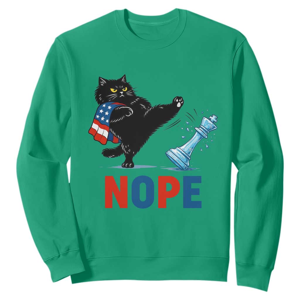 Funny Black Cat Kicks The Icy Chess Piece Nope Sweatshirt TS12 Irish Green Print Your Wear