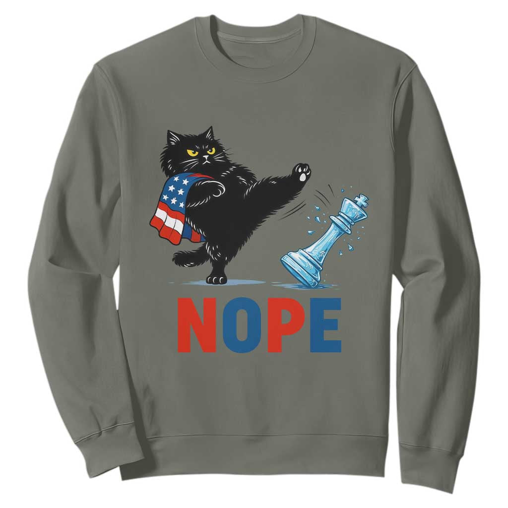 Funny Black Cat Kicks The Icy Chess Piece Nope Sweatshirt TS12 Military Green Print Your Wear