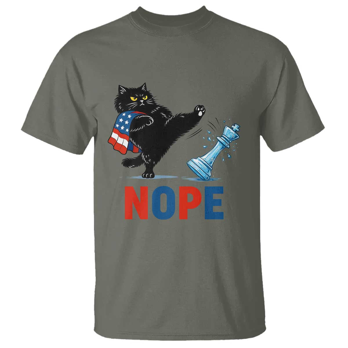 Funny Black Cat Kicks The Icy Chess Piece Nope T Shirt TS12 Military Green Print Your Wear