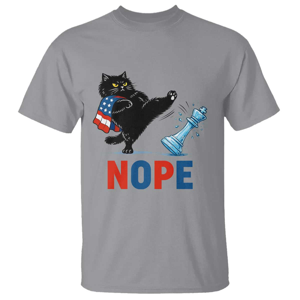 Funny Black Cat Kicks The Icy Chess Piece Nope T Shirt TS12 Sport Gray Print Your Wear