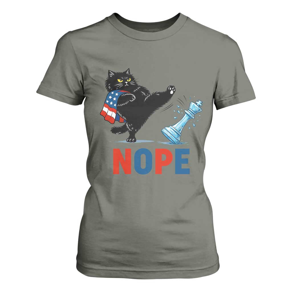 Funny Black Cat Kicks The Icy Chess Piece Nope T Shirt For Women TS12 Military Green Print Your Wear