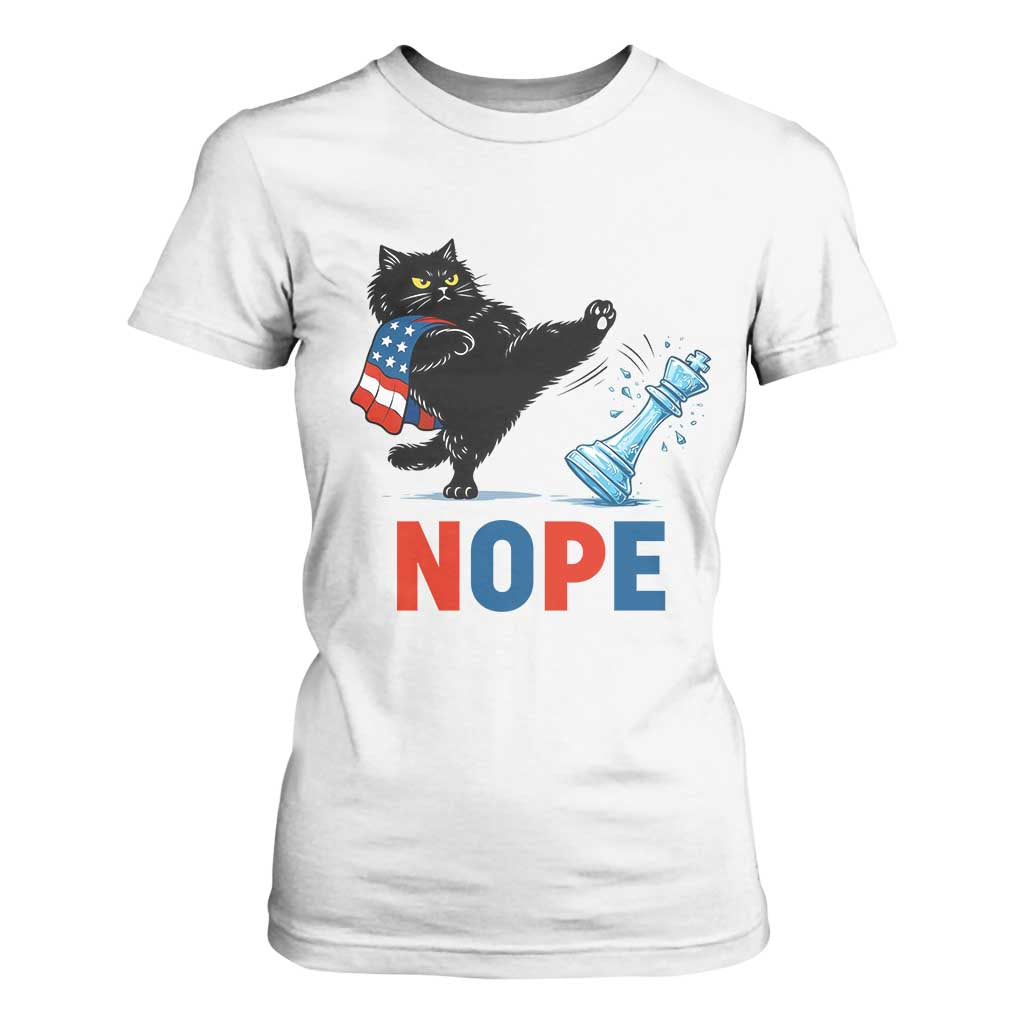 Funny Black Cat Kicks The Icy Chess Piece Nope T Shirt For Women TS12 White Print Your Wear