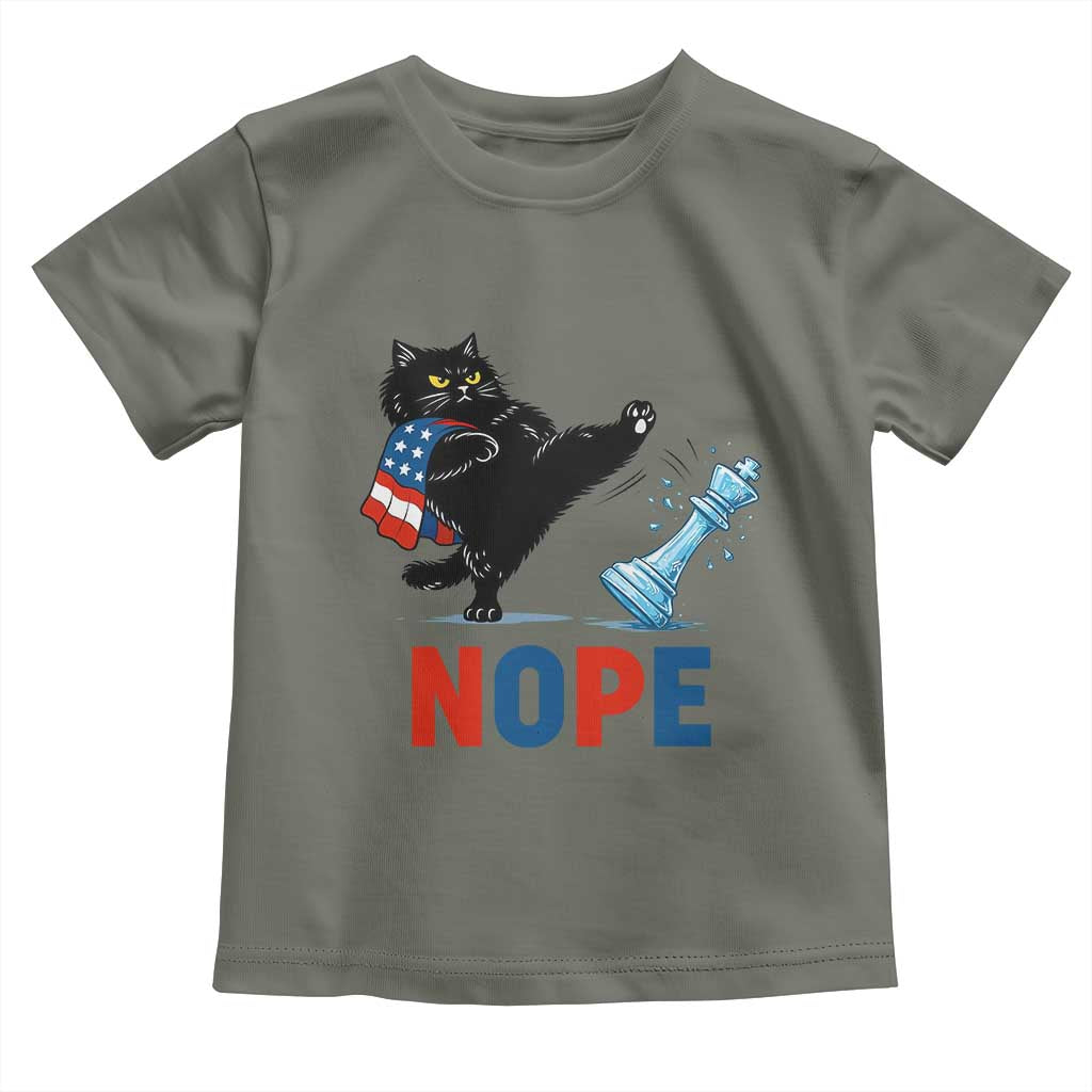 Funny Black Cat Kicks The Icy Chess Piece Nope Toddler T Shirt TS12 Military Green Print Your Wear