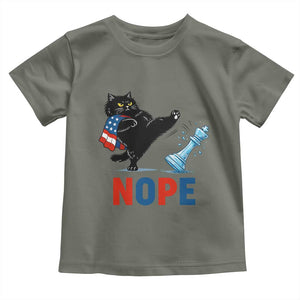 Funny Black Cat Kicks The Icy Chess Piece Nope Toddler T Shirt TS12 Military Green Print Your Wear