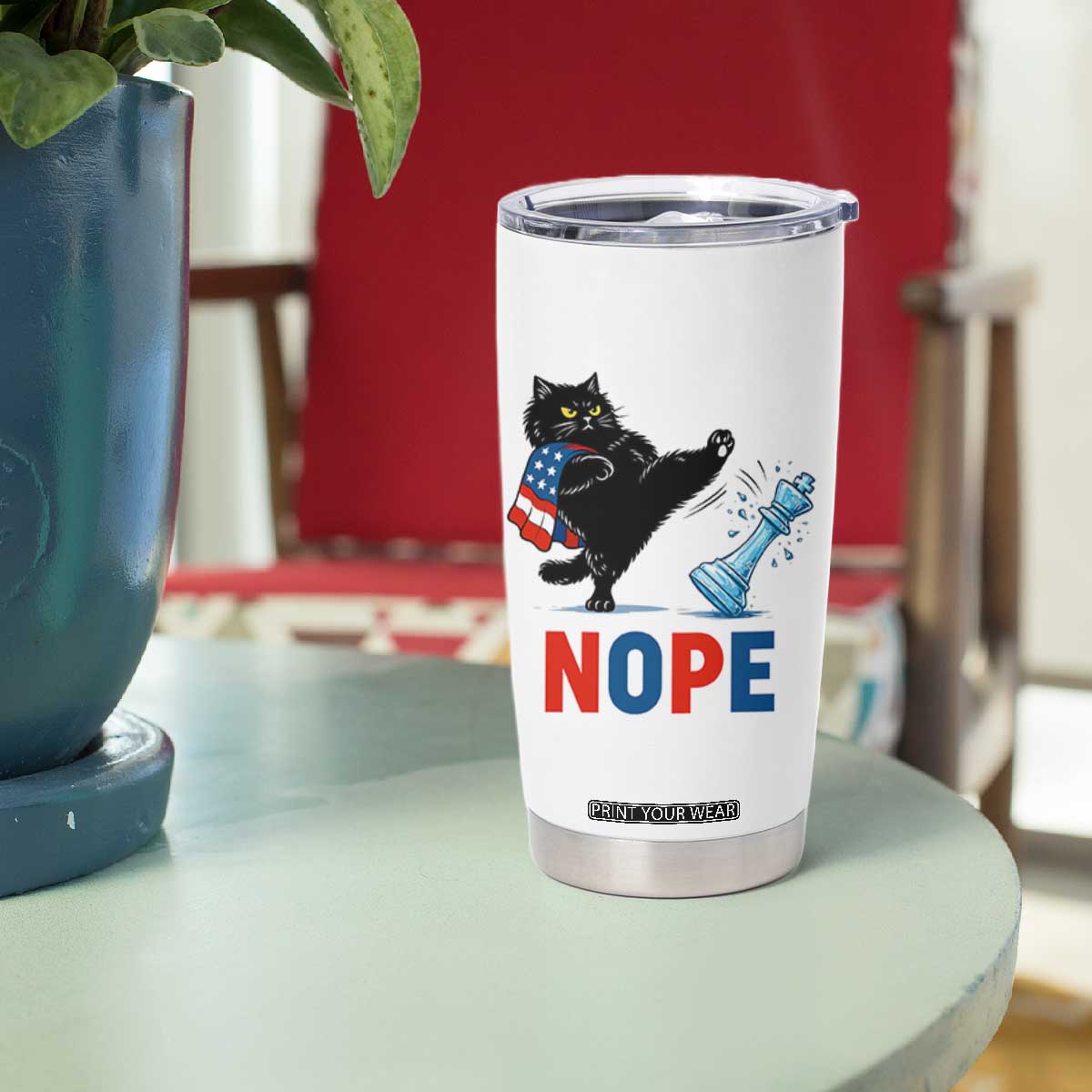 Funny Black Cat Kicks The Icy Chess Piece Nope Tumbler Cup TS12 Print Your Wear