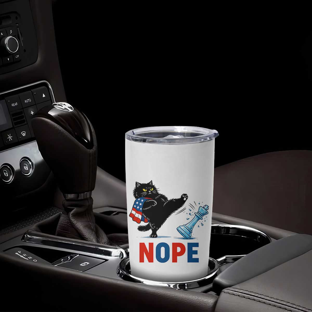 Funny Black Cat Kicks The Icy Chess Piece Nope Tumbler Cup TS12 Print Your Wear