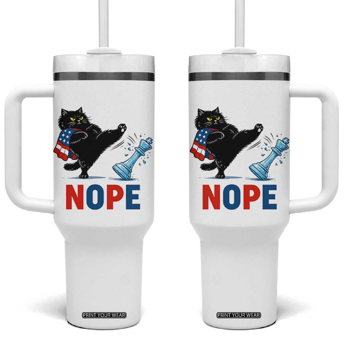 Funny Black Cat Kicks The Icy Chess Piece Nope Tumbler With Handle TS12 One Size: 40 oz White Print Your Wear