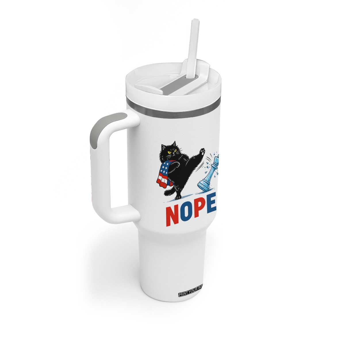 Funny Black Cat Kicks The Icy Chess Piece Nope Tumbler With Handle TS12 Print Your Wear